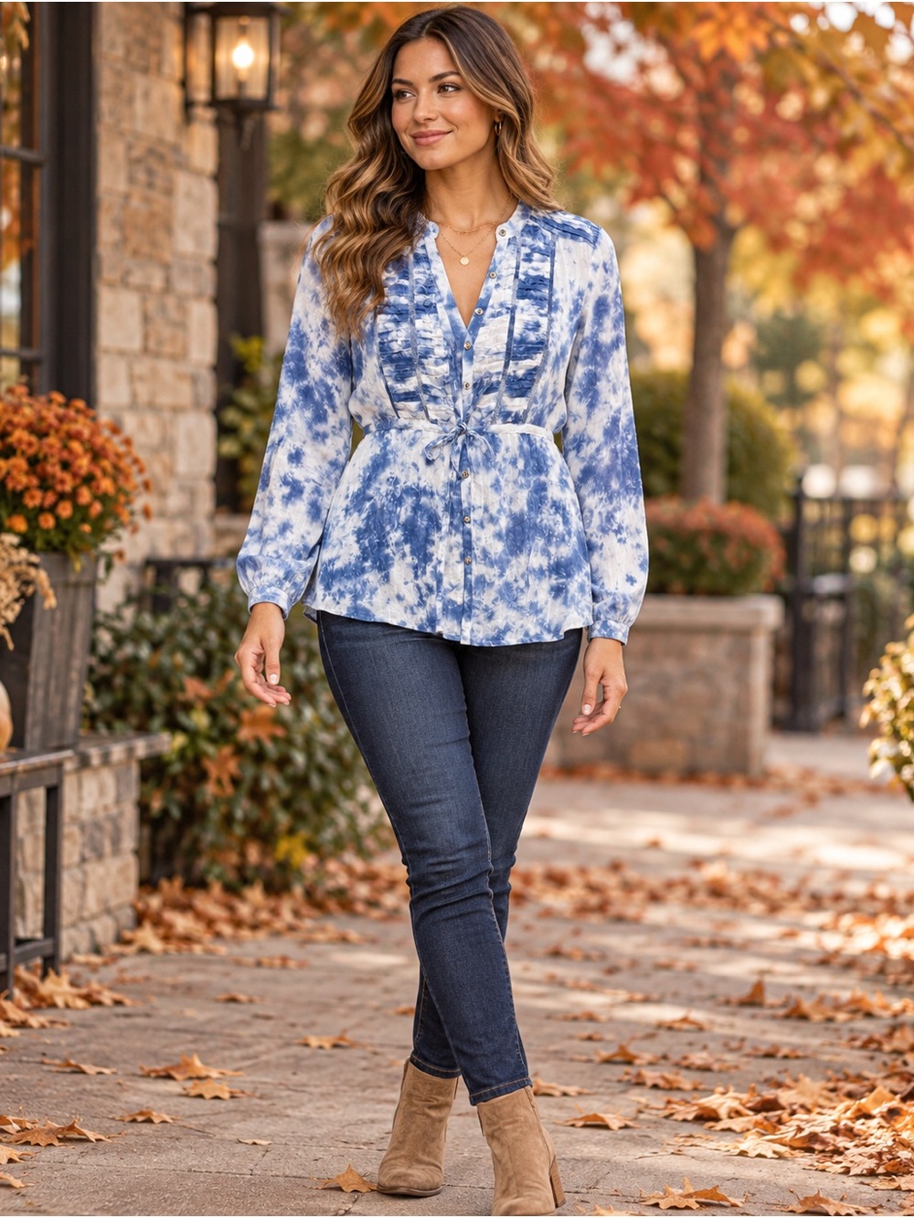 Calvin Klein Blue and White Tie-Dye Blouse